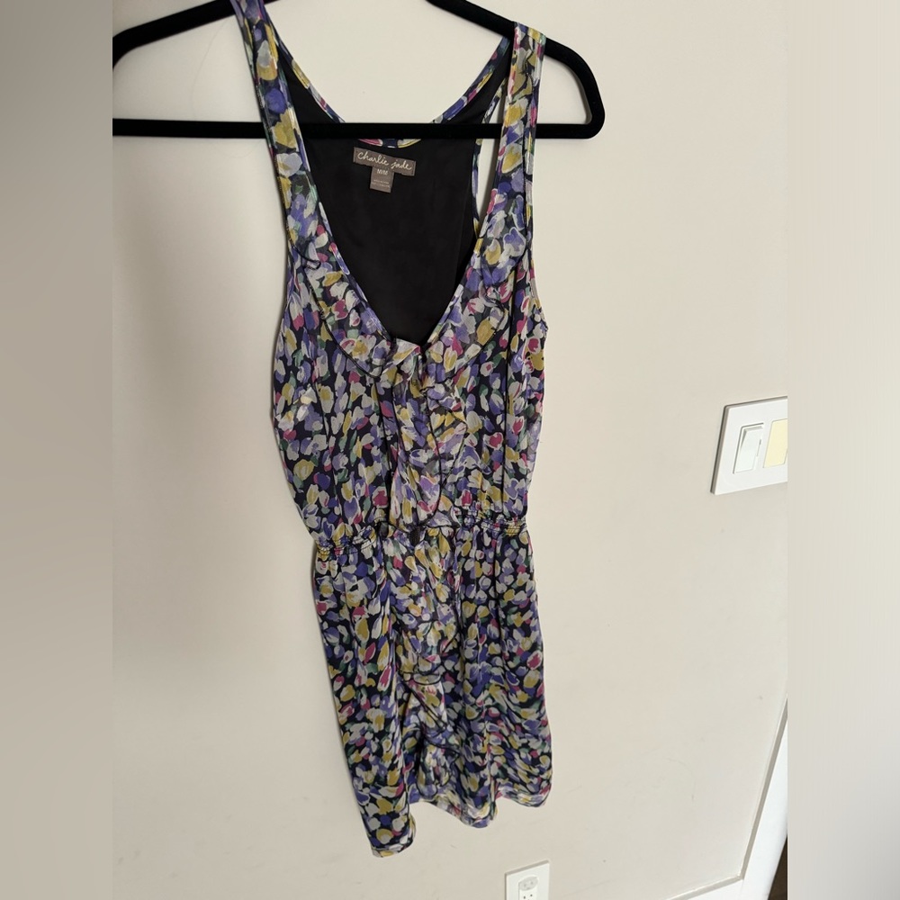 Charlie Jade Silk Floral Ruffle/Zip front dress M